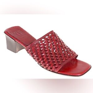 Cole Haan Red Woven Leather Y2K Block Heel Sandals Size 9 New